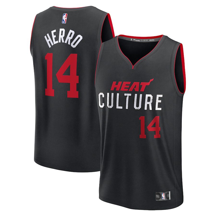 Men Miami Heat 14 Tyler Herro Fanatics Branded Black City Edition 2023-24 Fast Break NBA Jersey